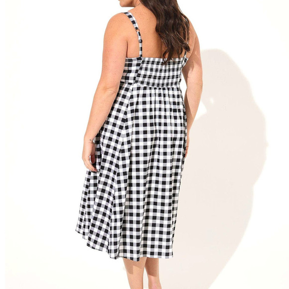 Torrid 6 (6X 30) Gingham Midi Poplin‎ Pin Up Rockabilly Sweetheart Shirred Dress - Picture 3 of 3